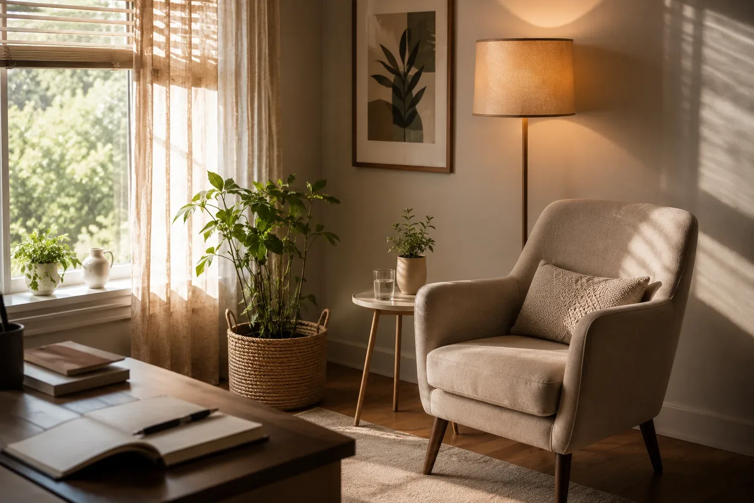 Poltrona em ambiente acolhedor para psicoterapia