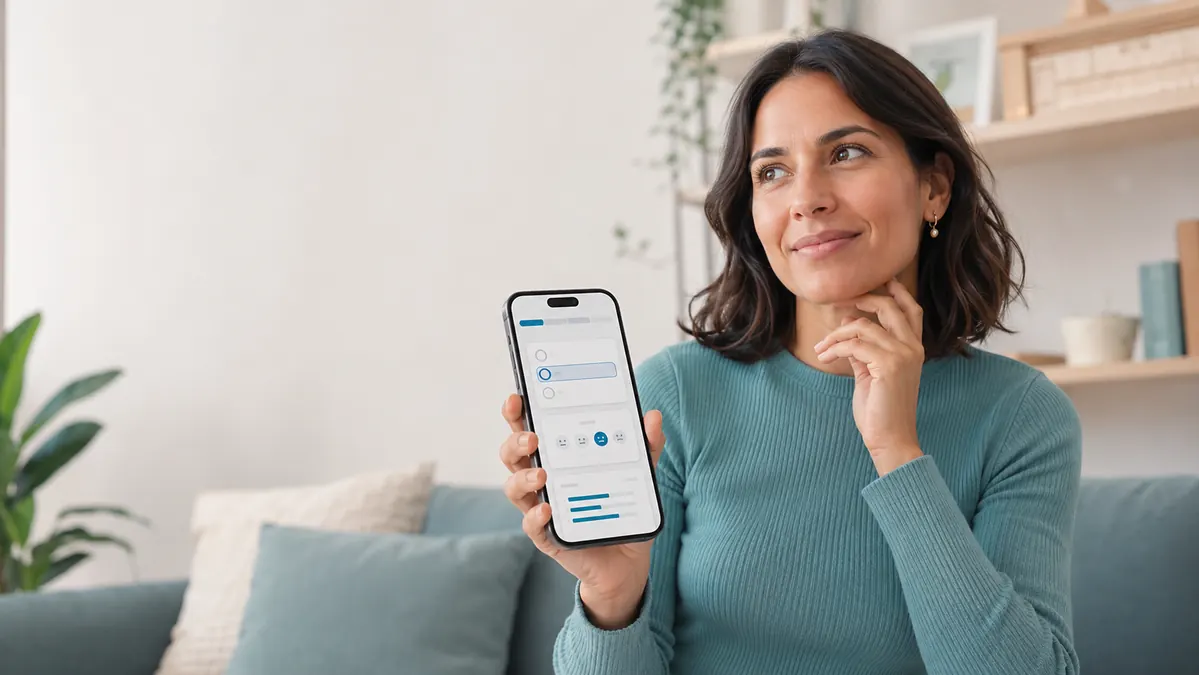 Adulta respondendo pelo celular ao teste digital de altas habilidades